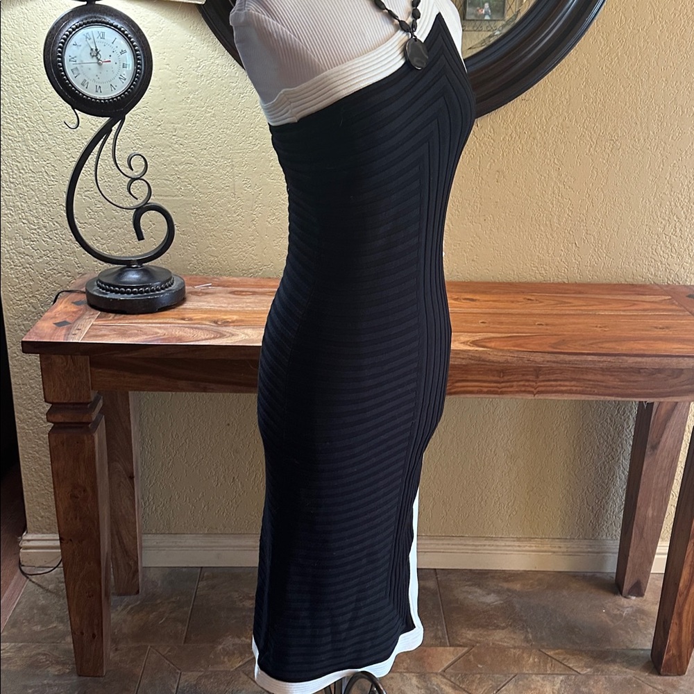 NWT Commense One Shoulder Black and White Knit Dress - Picture 7 of 11